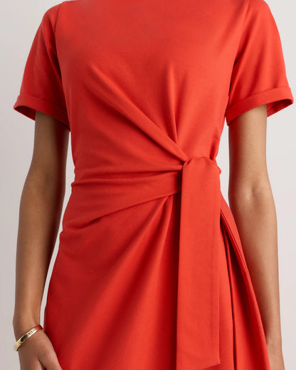 Stretch Cotton Jersey Side Tie Midi Dress - XS / Spiced Orange
