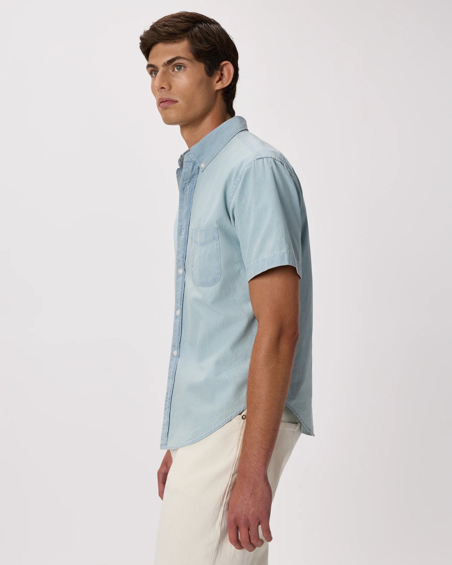 100% Organic Chambray Short Sleeve Shirt - S / Light Chambray