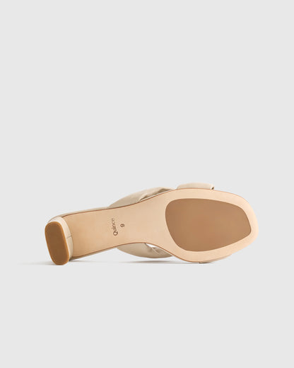 Italian Leather Twist Mid Heel Mule - 5 / Almond