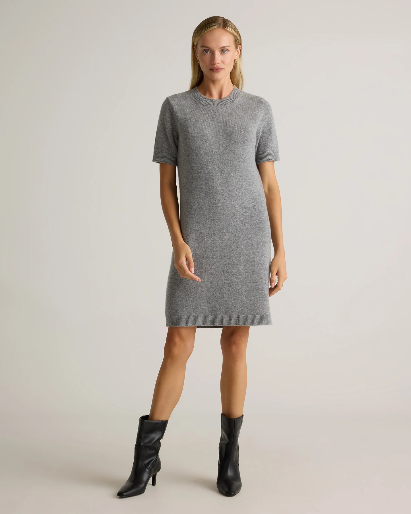 Mongolian Cashmere Short Sleeve Mini Dress - XS / Faded Denim
