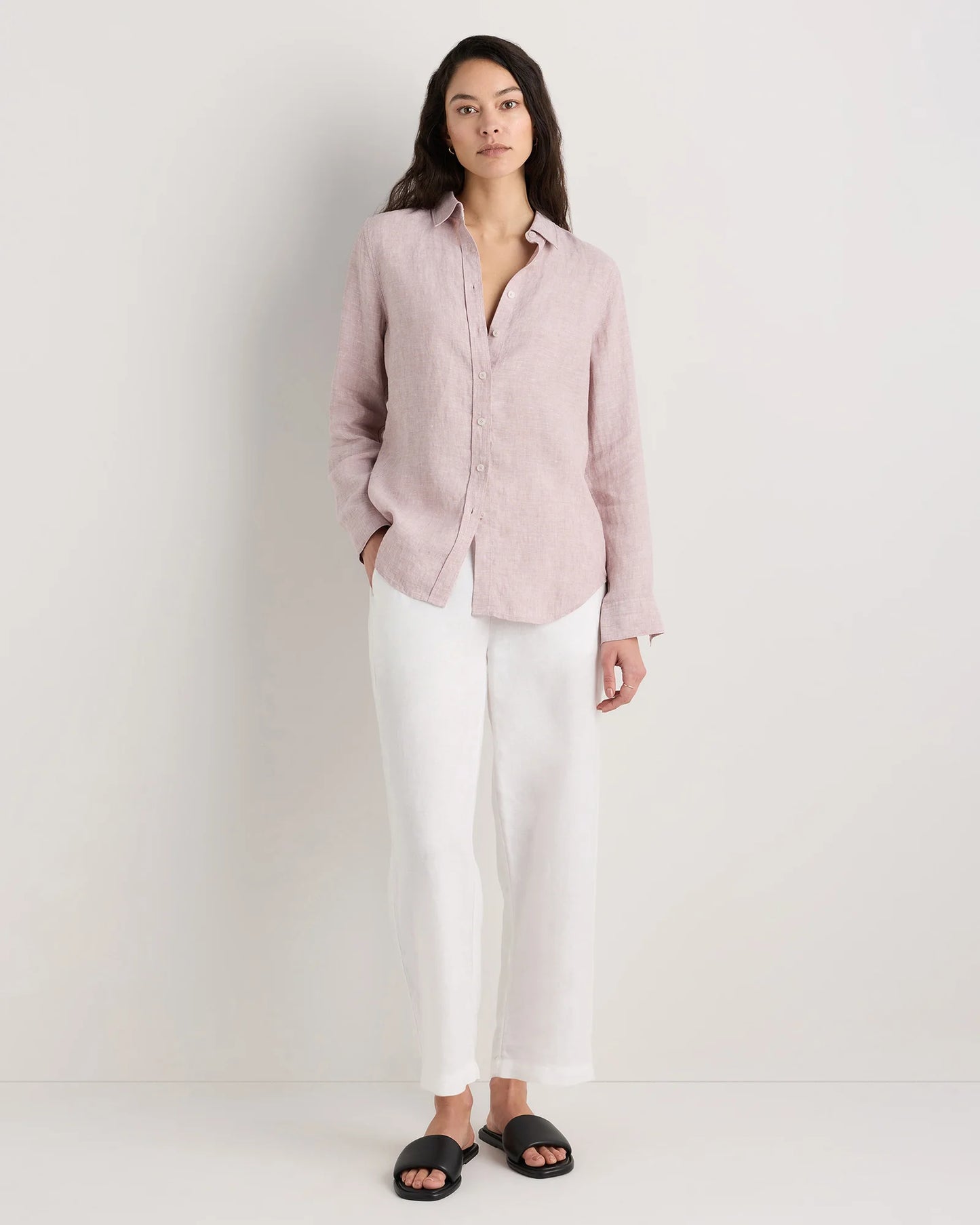 100% European Linen Long Sleeve Shirt - XS / Blue Pinstripe