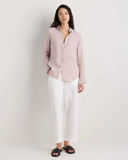 100% European Linen Long Sleeve Shirt - XS / Blue Pinstripe