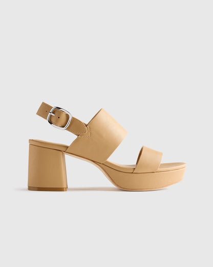 Italian Leather Double Band Block Heel Sandal - 5 / Black