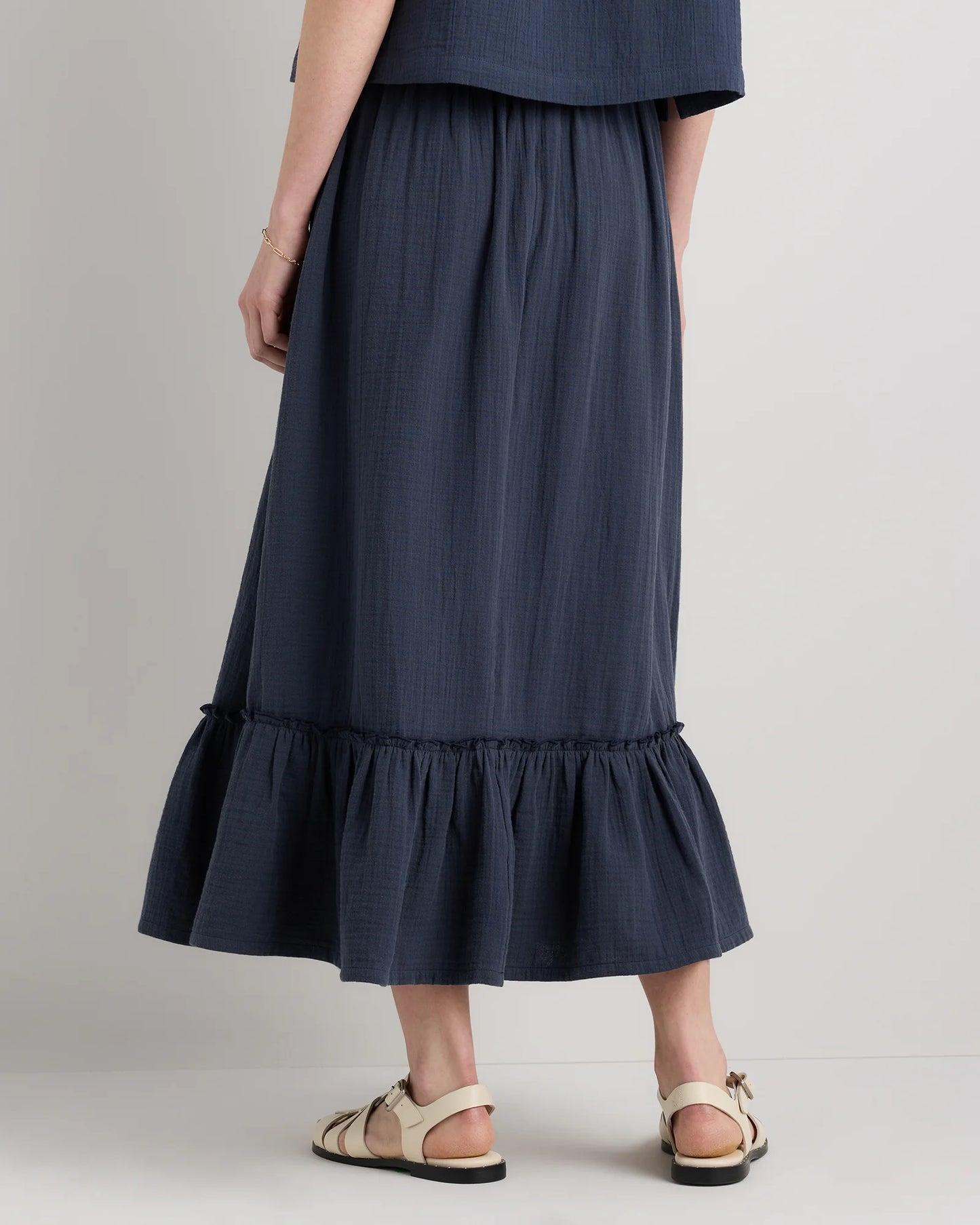 100% Organic Cotton Gauze Smocked Maxi Skirt - XS / Blue Gingham
