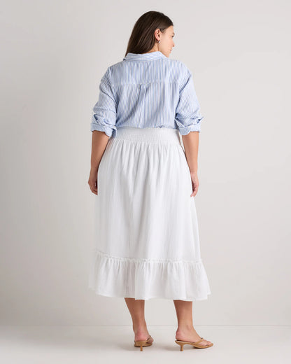 100% Organic Cotton Gauze Smocked Maxi Skirt - 1X / White