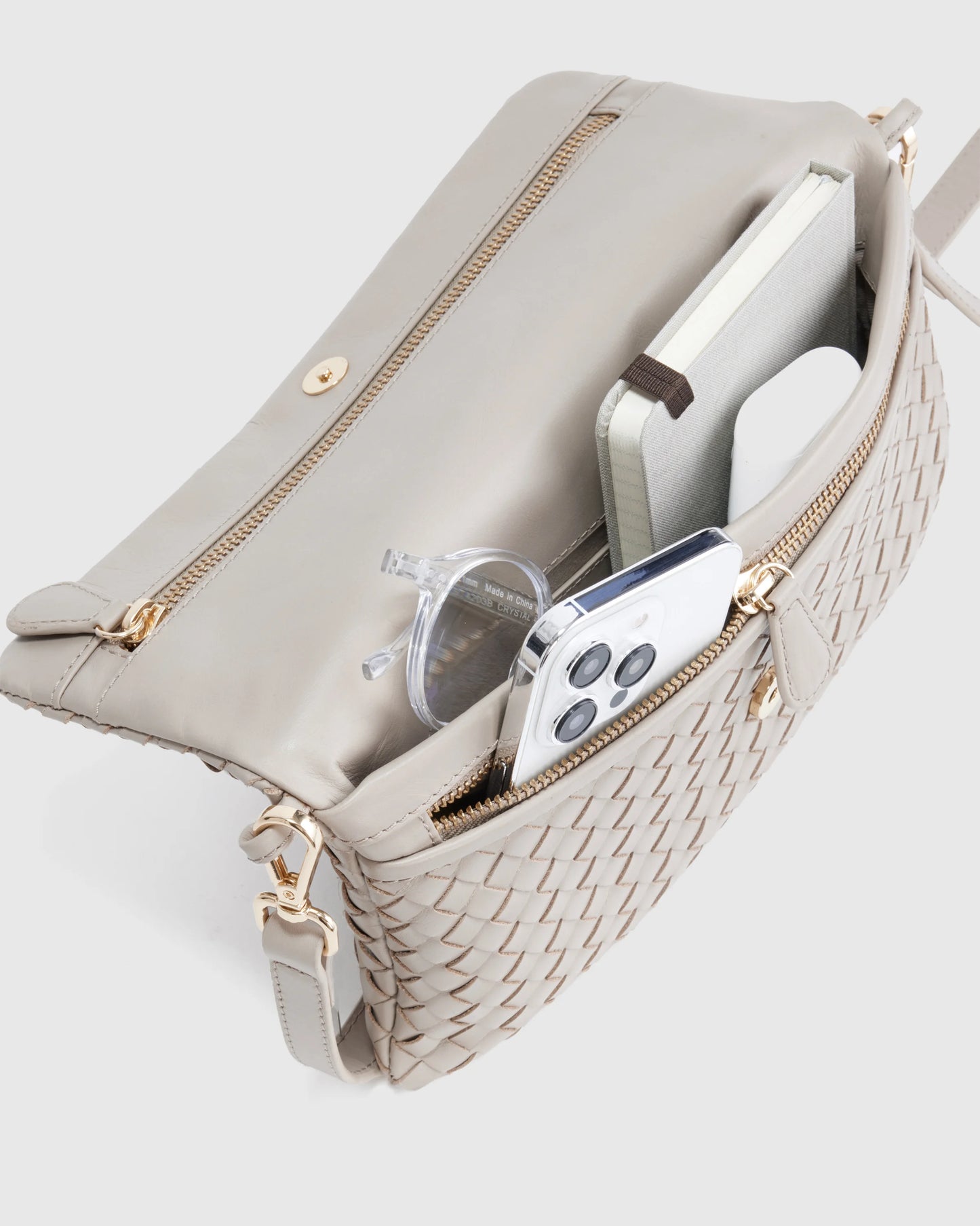Italian Leather Handwoven Convertible Clutch - One Size / Cognac