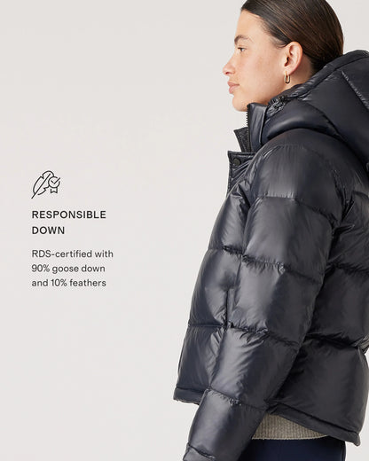 Responsible Down Cropped Puffer Jacket - XS / Shiny Black