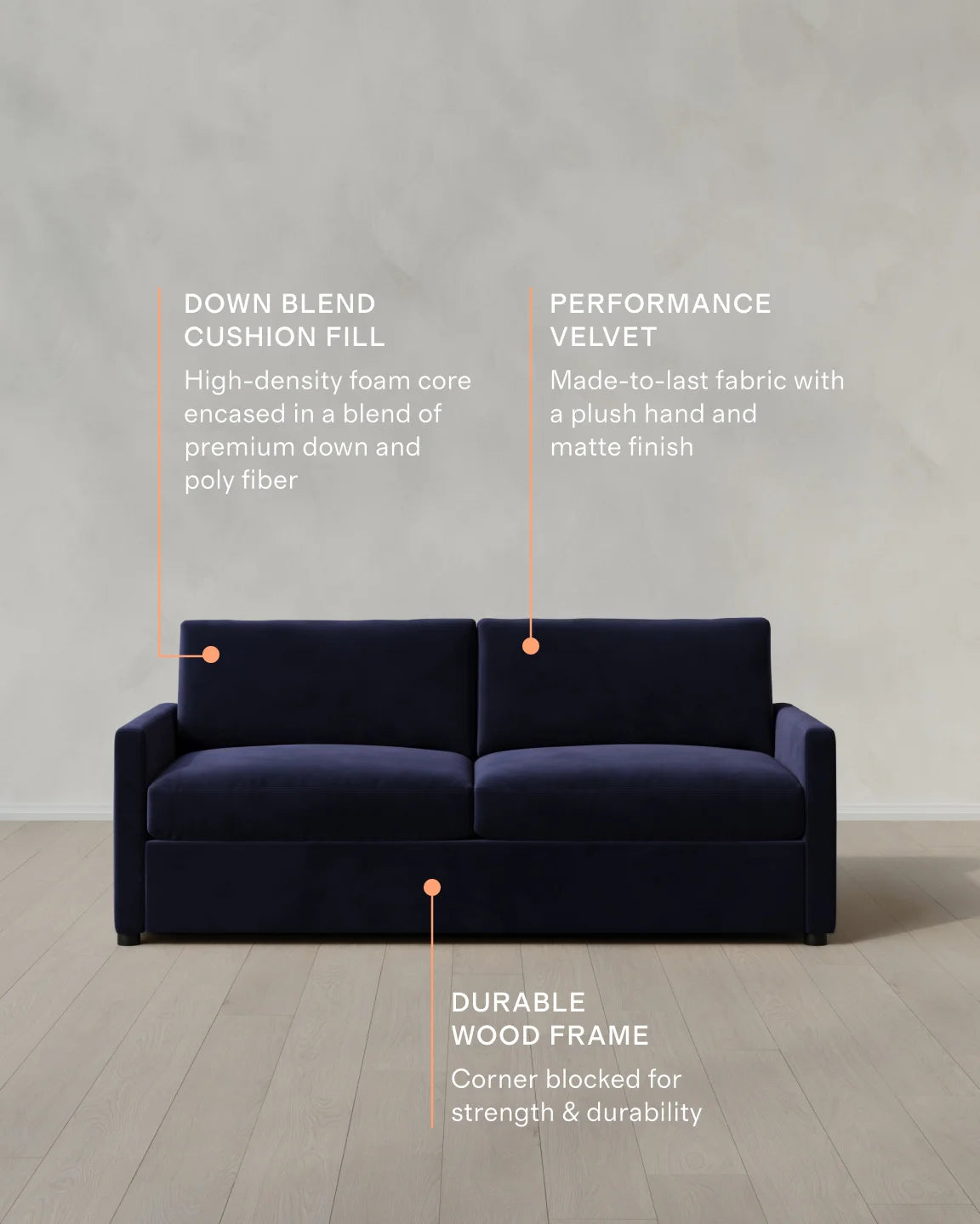 Brennan Sofa in Performance Velvet - 7ft / Taupe