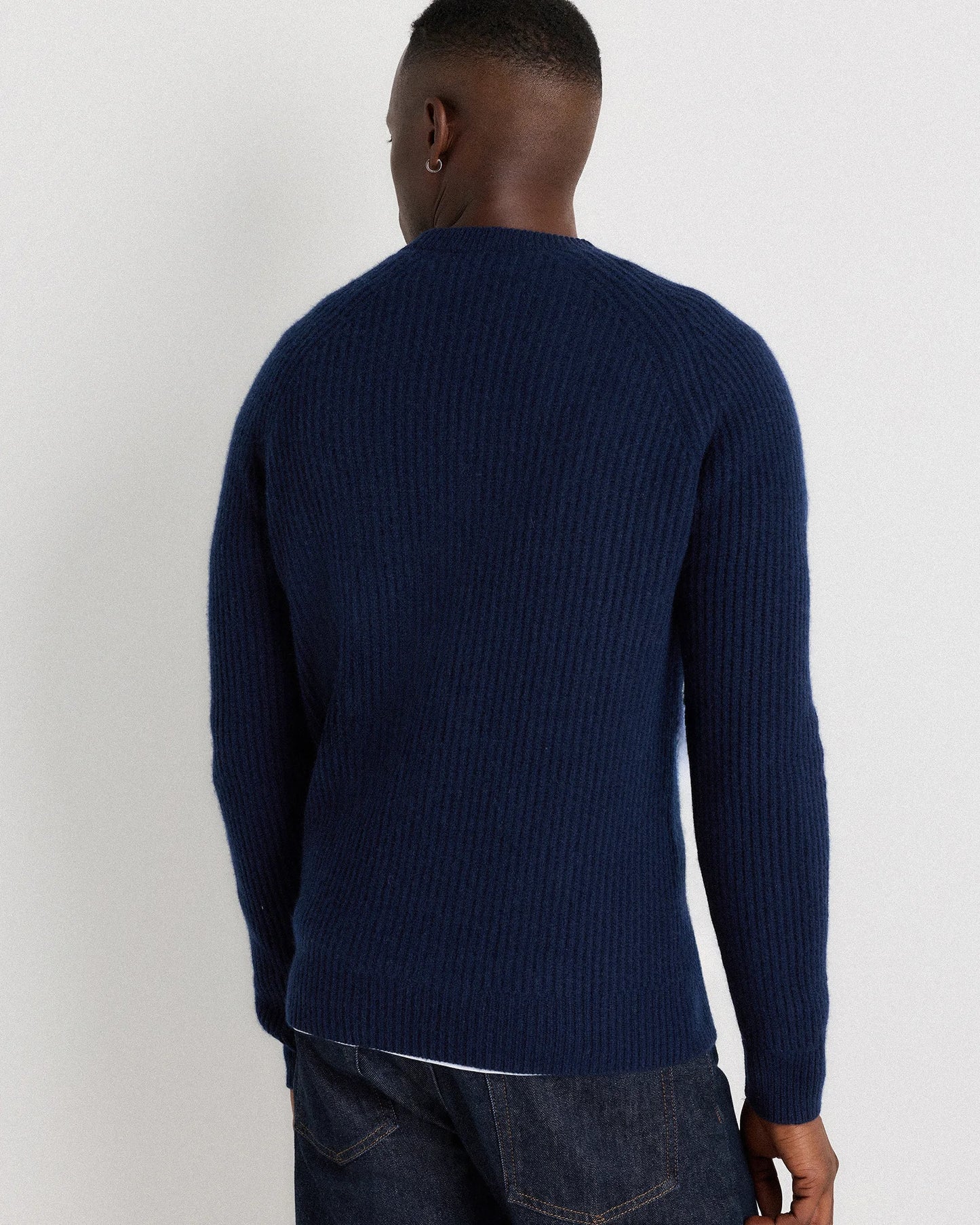 Mongolian Cashmere Fisherman Crewneck Sweater - S / Navy Marl