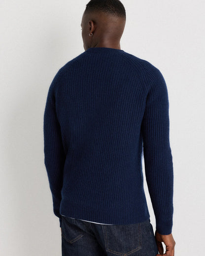 Mongolian Cashmere Fisherman Crewneck Sweater - S / Navy Marl