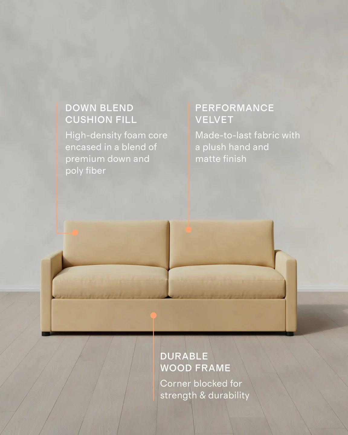 Brennan Sofa in Performance Velvet - 7ft / Taupe