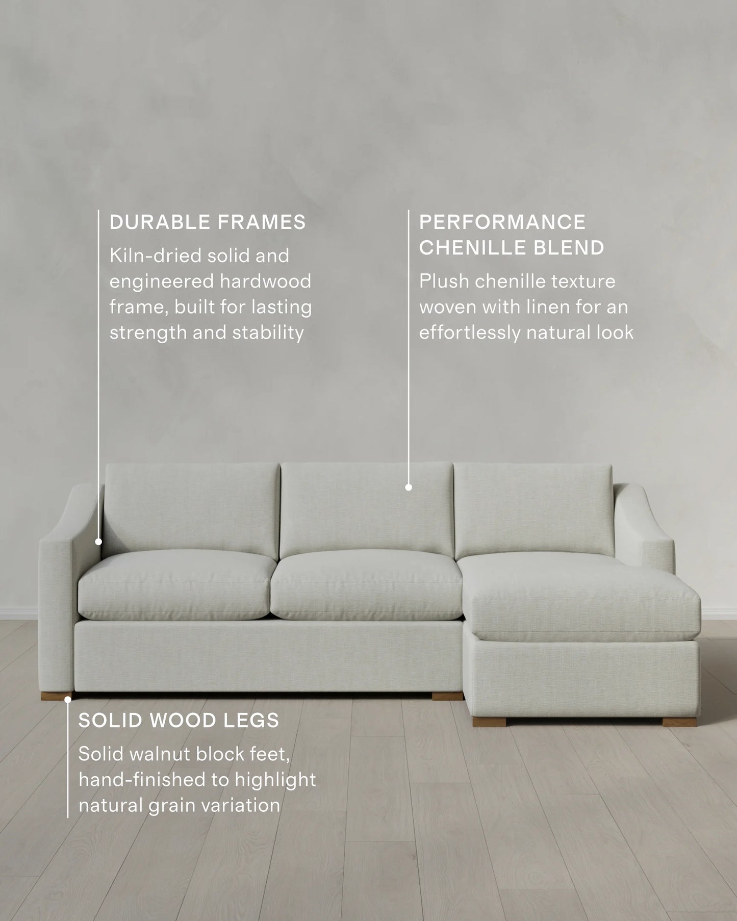Hollis Slope Arm Chaise Sectional in Performance Chenille Linen Blend - 104" Right Arm / Snow