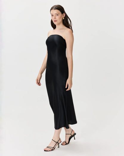 100% Washable Silk Strapless Midi Dress - XS / Hot Fudge