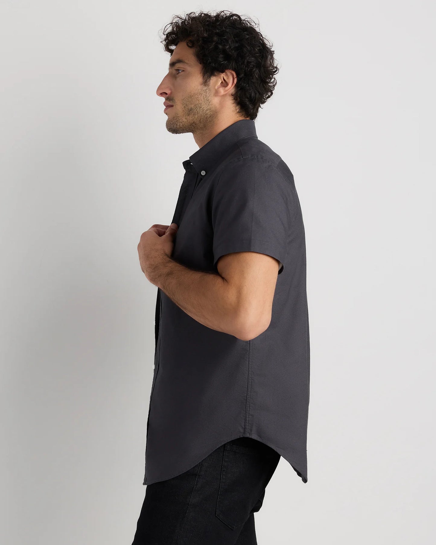 100% Organic Cotton Short Sleeve Oxford Shirt - S / Dark Coal
