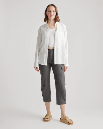 100% Organic Cotton Gauze Long Sleeve Shirt - XS / Khaki Gingham
