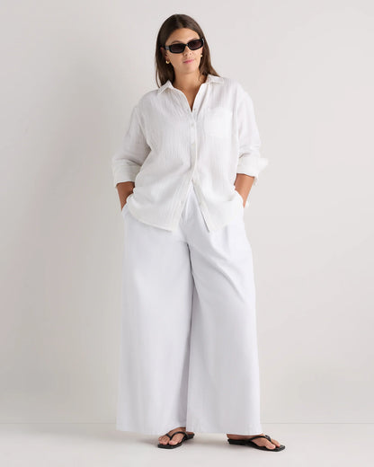 100% Organic Cotton Gauze Long Sleeve Shirt - 1X / White