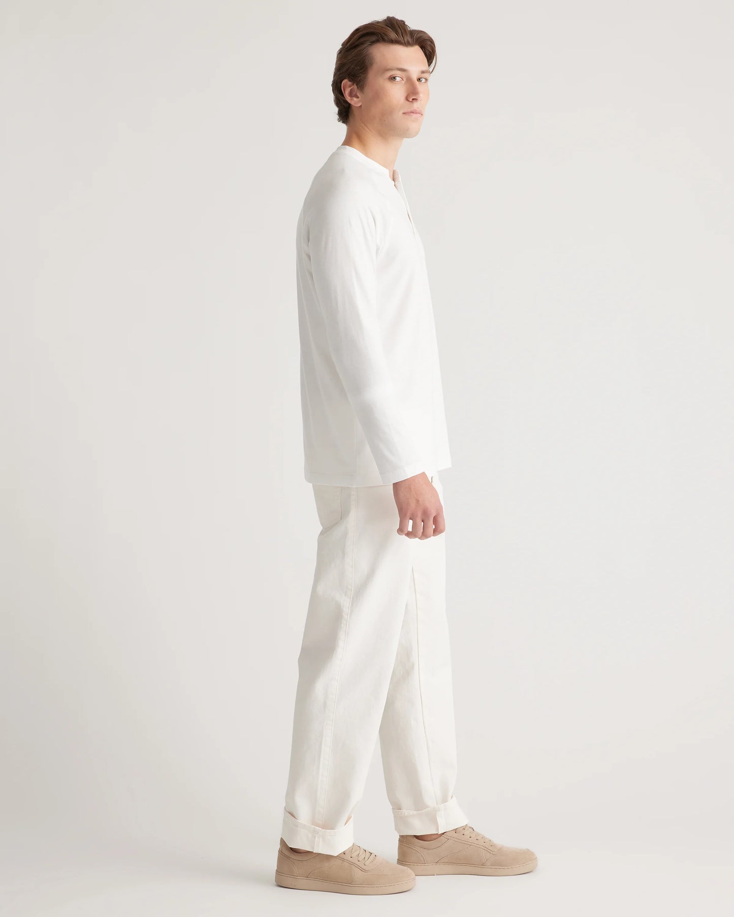Cotton Modal Long Sleeve Henley Tee - S / Heather Grey