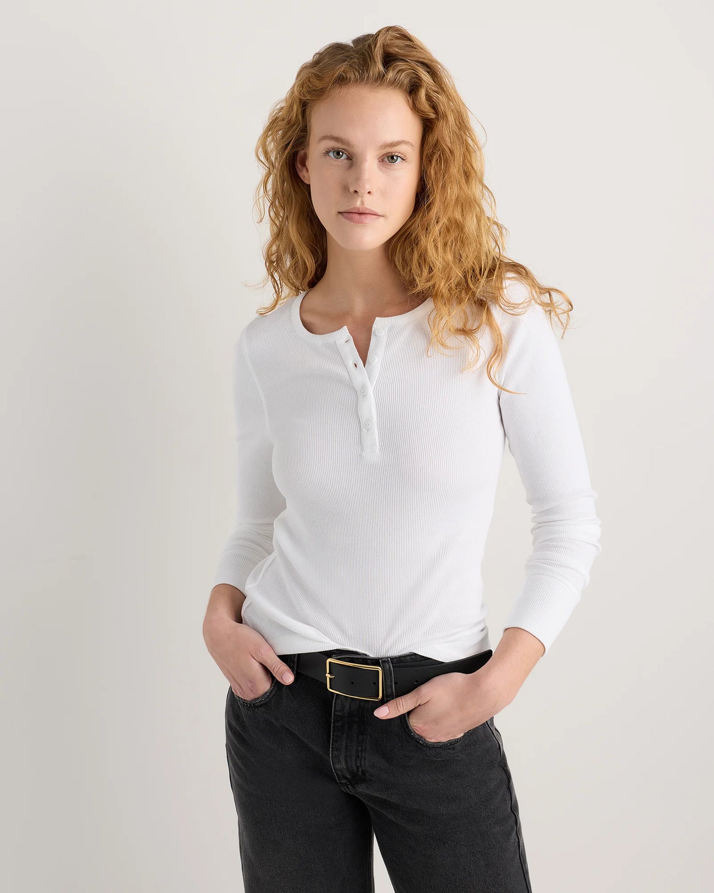 Organic Cotton Micro-Rib Henley Long Sleeve Tee - XS / Heather Oatmeal
