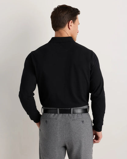 Organic Cotton Long Sleeve Pique Polo - S / Black