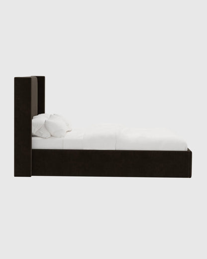 Wingback Bed in Performance Velvet - Full / Walnut