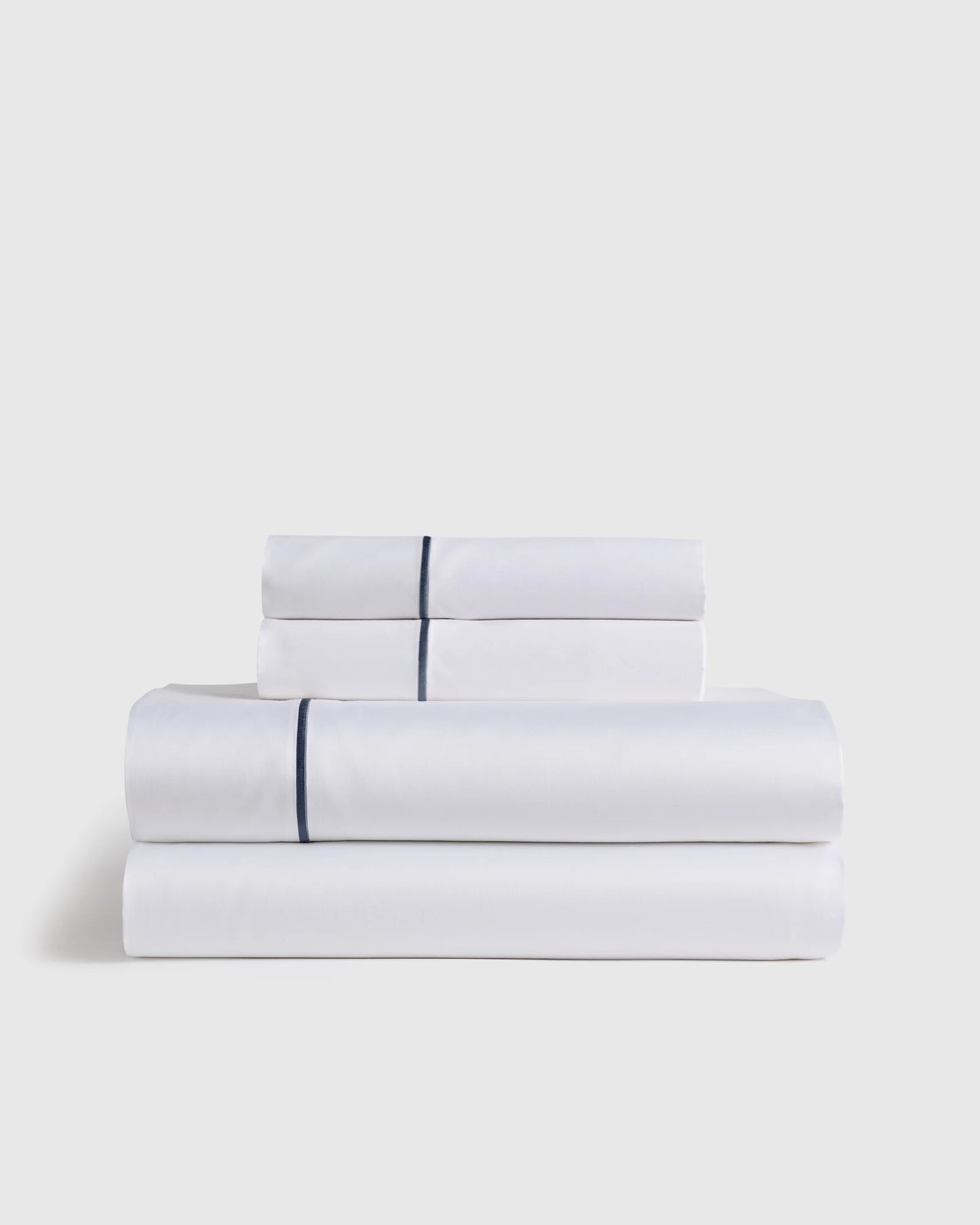 Signature Giza Cotton Sateen Embroidered Sheet Set - Twin / White/Dried Sage