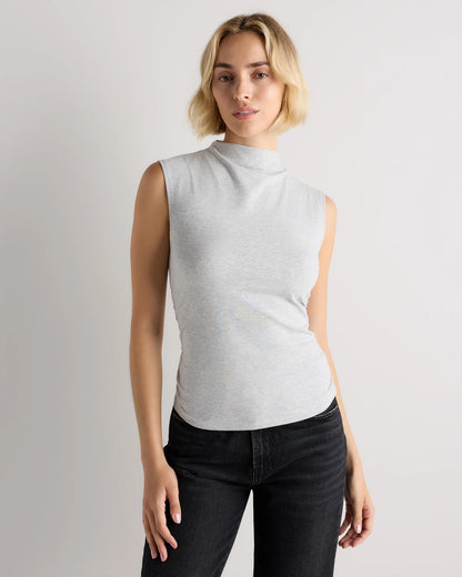 Stretch Cotton Jersey Sleeveless Mock Neck Top - XS / Heather Grey