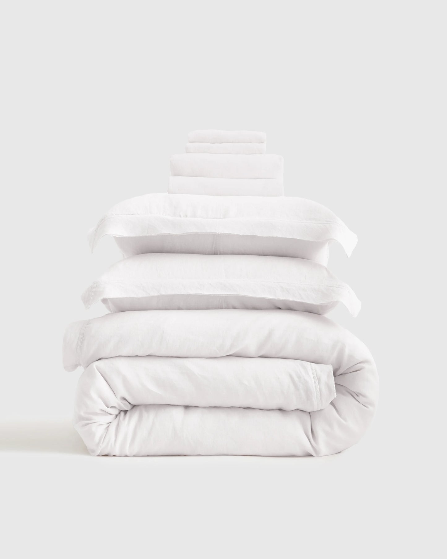 European Linen Double Flange Deluxe Bedding Bundle - Twin / White