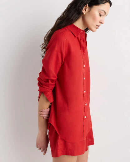 100% European Linen Long Sleeve Shirt - XS / Blue Pinstripe