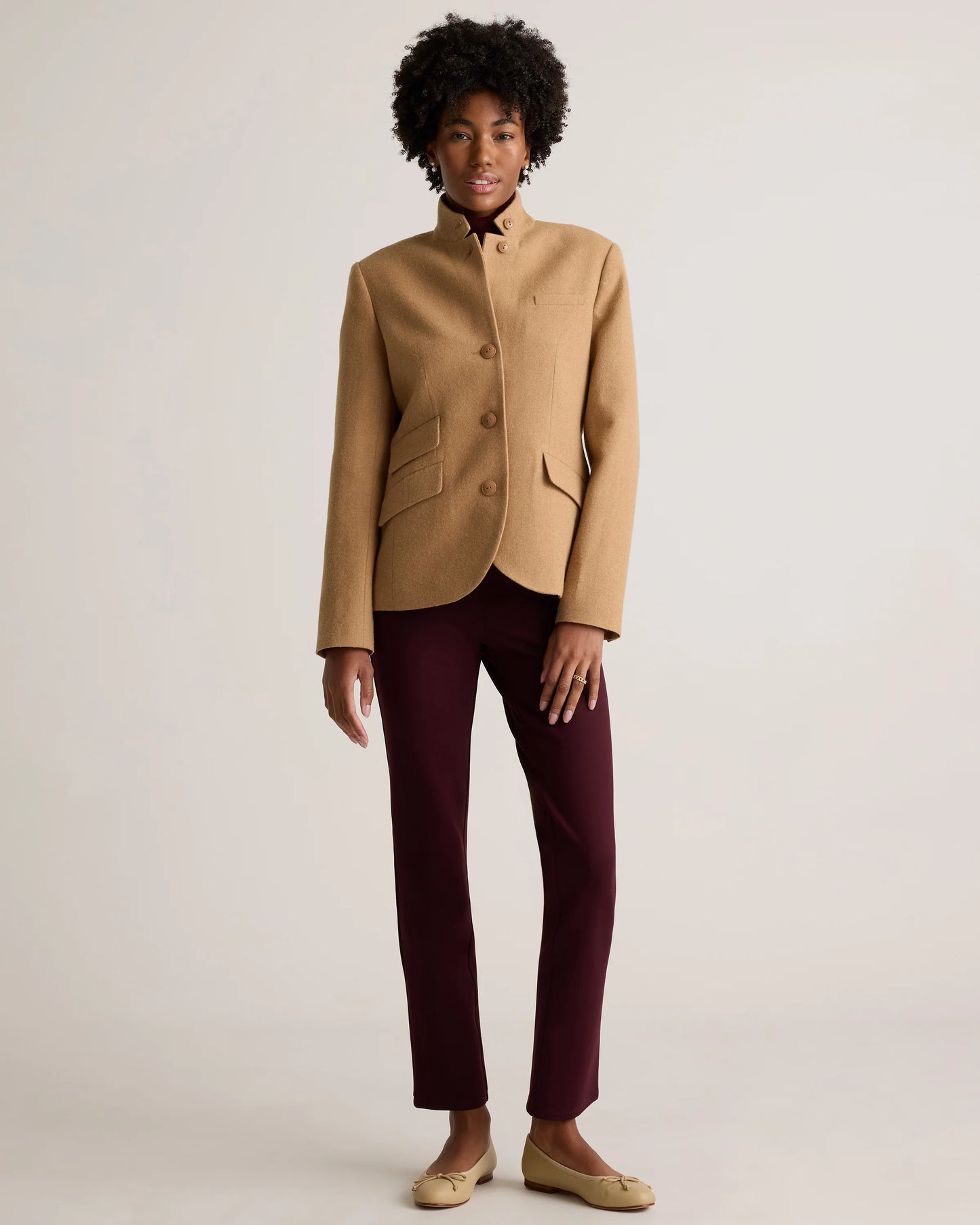 Italian Wool Stand Collar Blazer - XS / Warm Camel