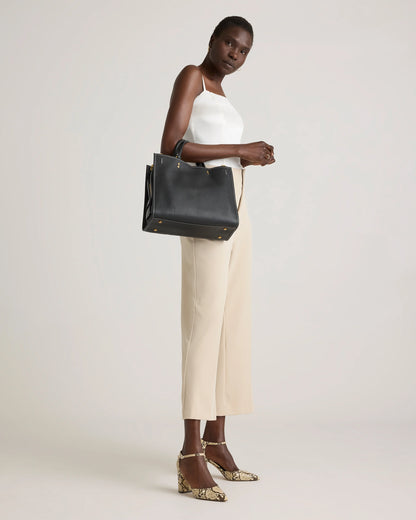 Italian Leather Medium Convertible Satchel - One Size / Black