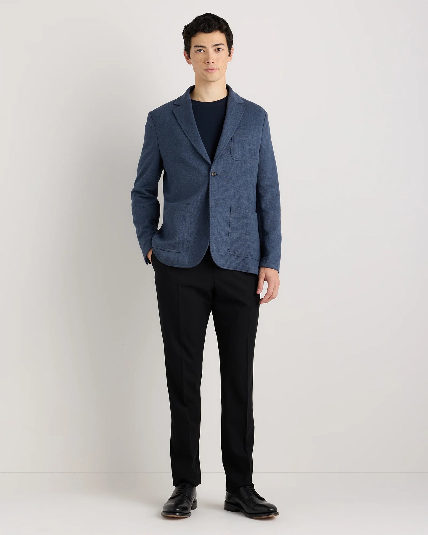 Organic Cotton Terry Knit Blazer - S / Heather Navy