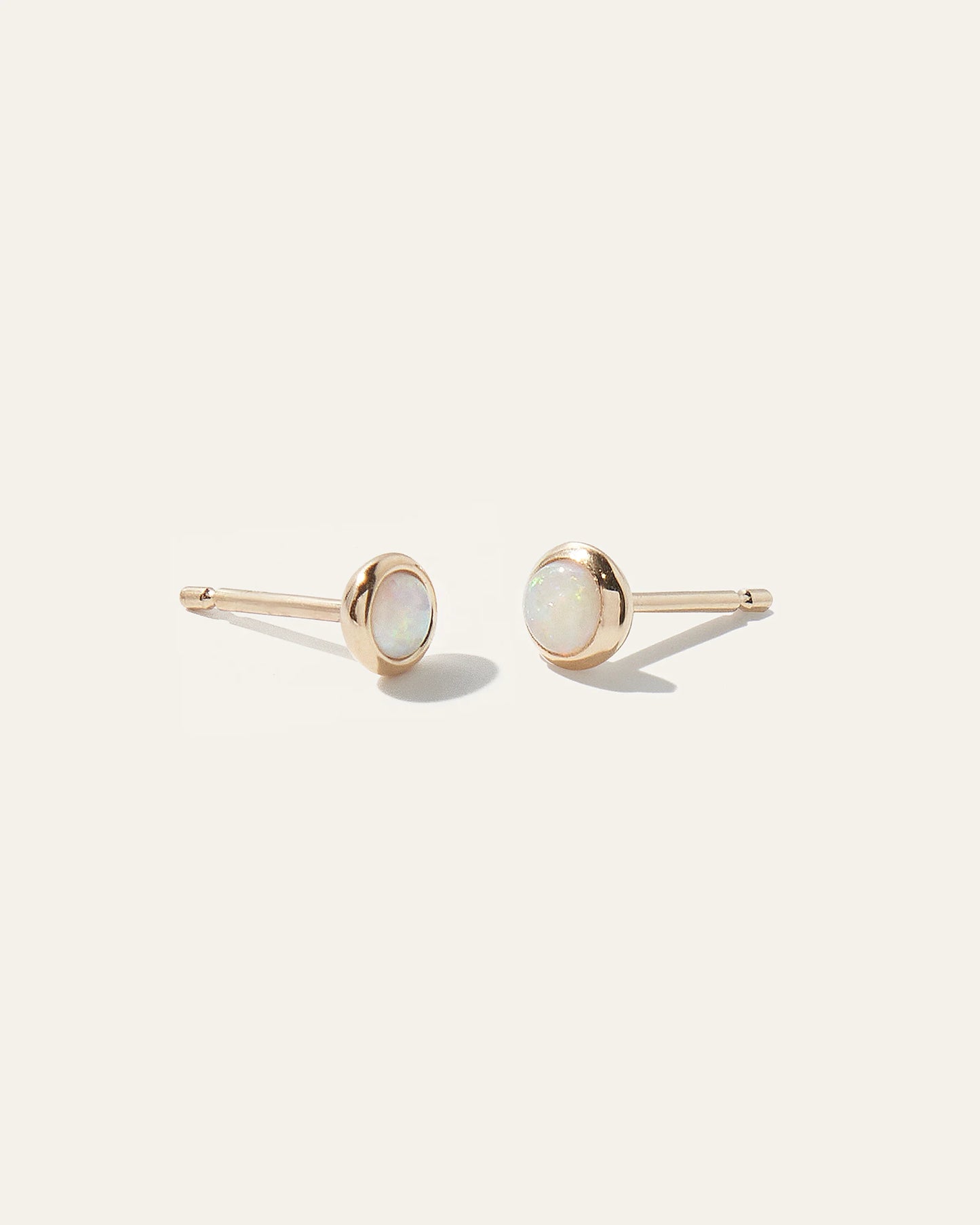14K Gold Mini Opal Cabochon Studs - One Size / Yellow Gold