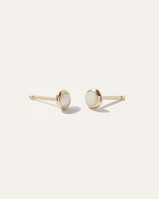 14K Gold Mini Opal Cabochon Studs - One Size / Yellow Gold