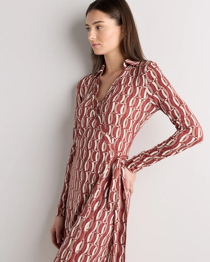 100% Silk Jersey Midi Wrap Dress - XS / Crimson Prism