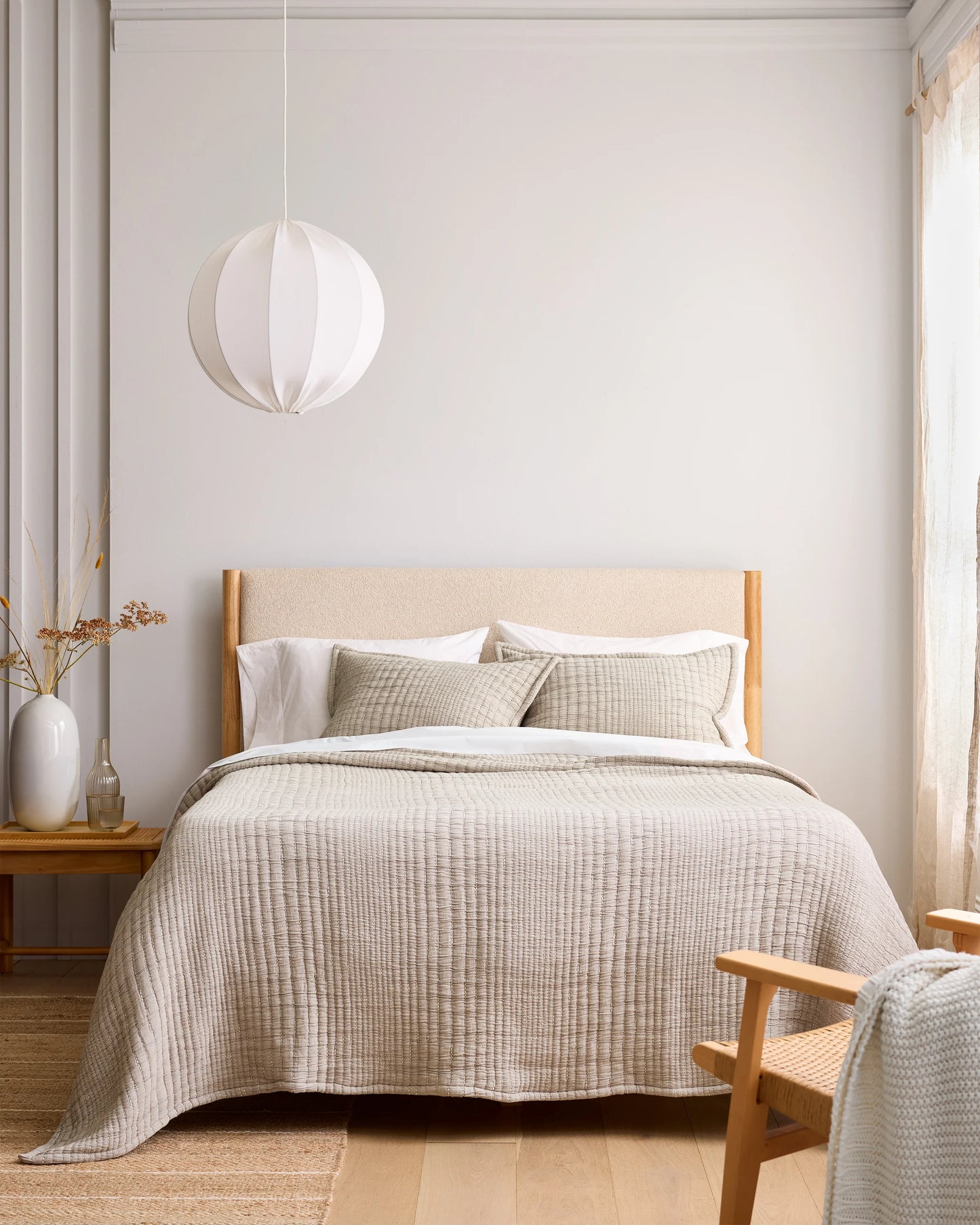 Organic Cotton Channel Stitch Coverlet Set - Twin / Coral Pink