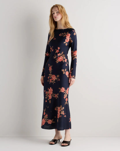 Washable Stretch Silk Long Sleeve Maxi Dress - XS / Wine Tasting Red