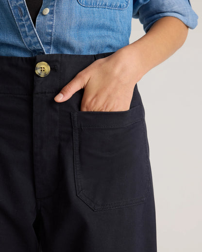 Organic Stretch Cotton Chino Cropped Wide Leg Pants - 0 / Aegean Blue