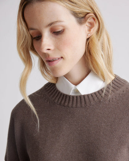 100% Organic Cotton Boyfriend Crew Sweater - XS / Speckled Beige