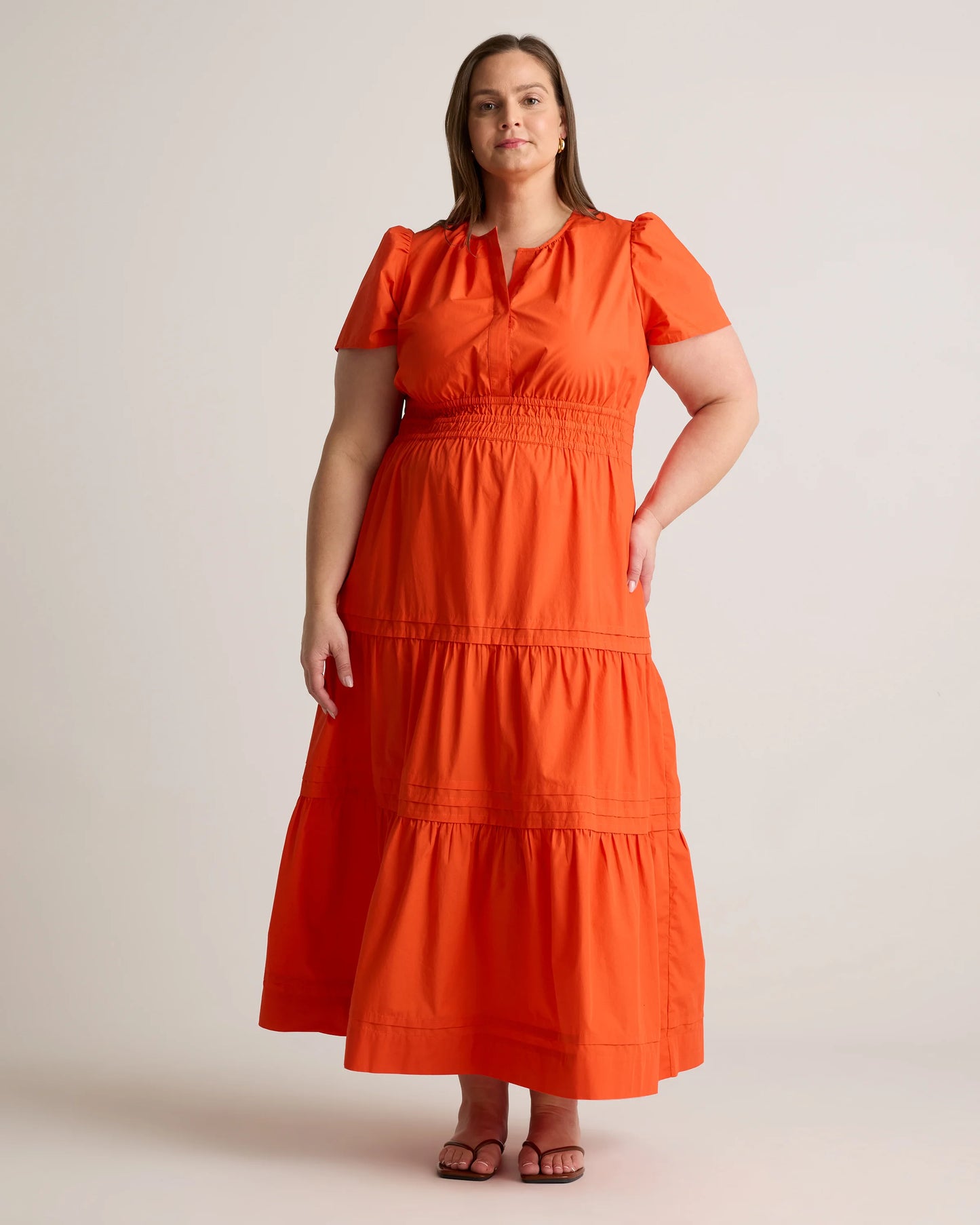 100% Organic Cotton Poplin Tiered Maxi Dress - 1X / Ocean Green