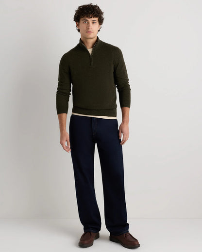 Mongolian Cashmere Quarter Zip Sweater - S / Olive Twist