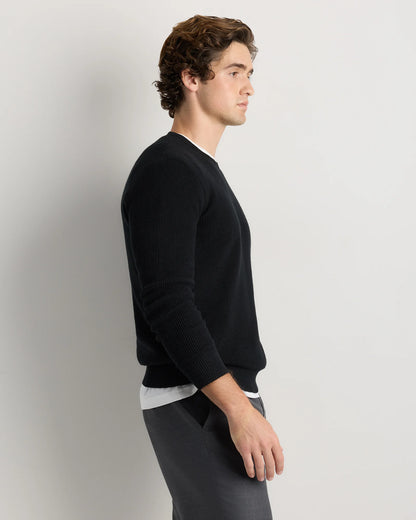 Organic Cotton Cashmere Waffle Crewneck Sweater - S / Bayberry Olive