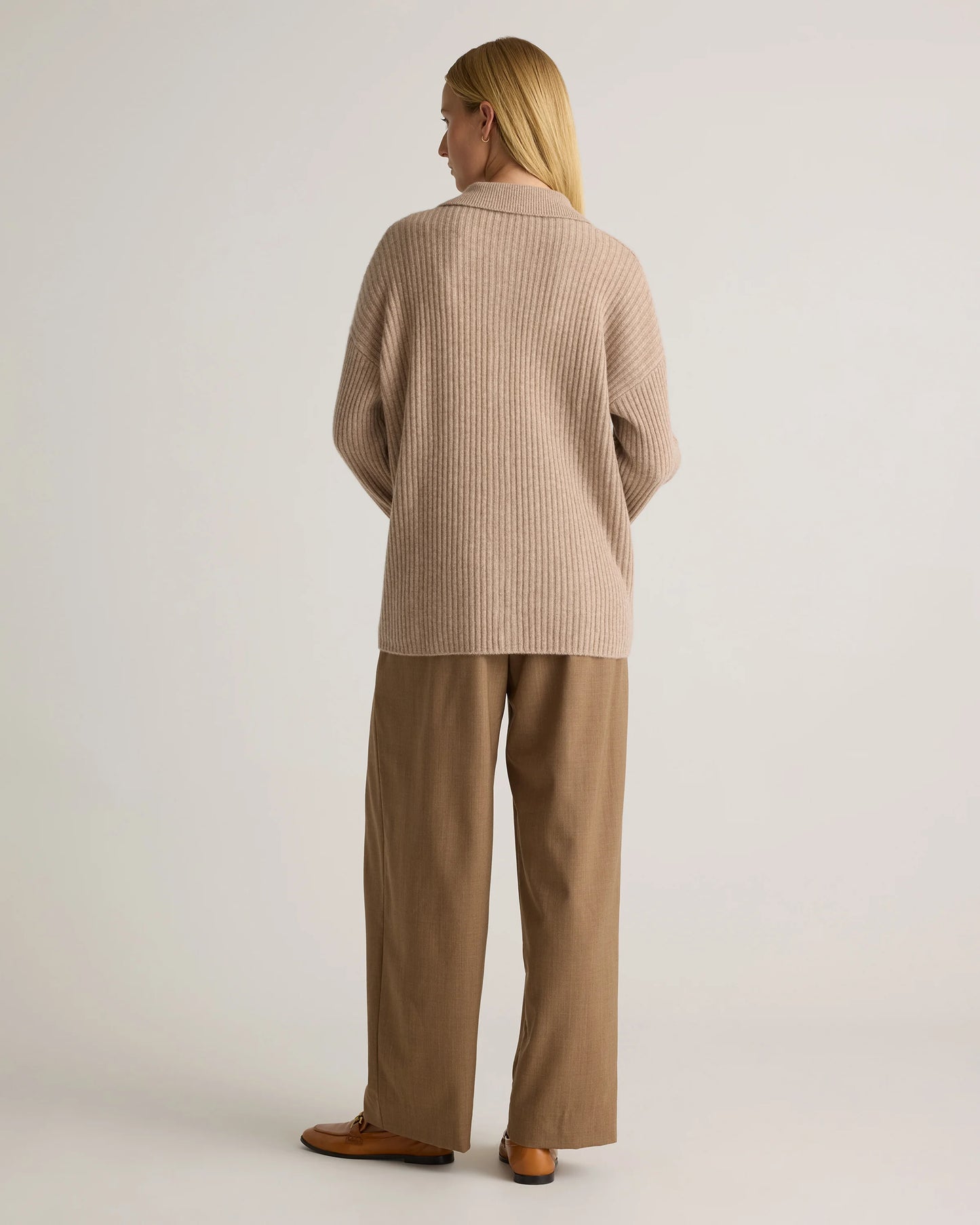 Mongolian Cashmere Wide-Rib Oversized Collared Cardigan - XS / Oatmeal