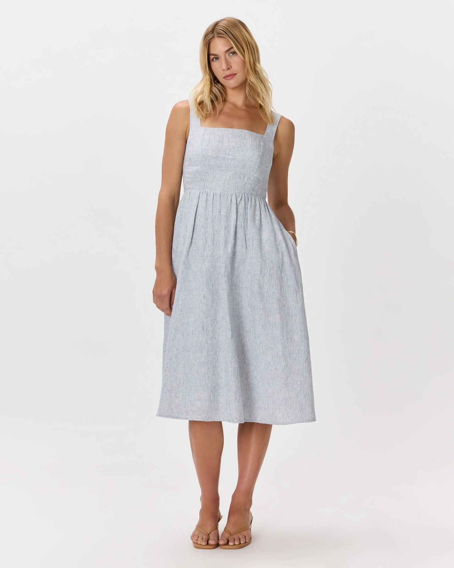 100% European Linen Fit & Flare Midi Dress - XS / Brick Red Heirloom Floral