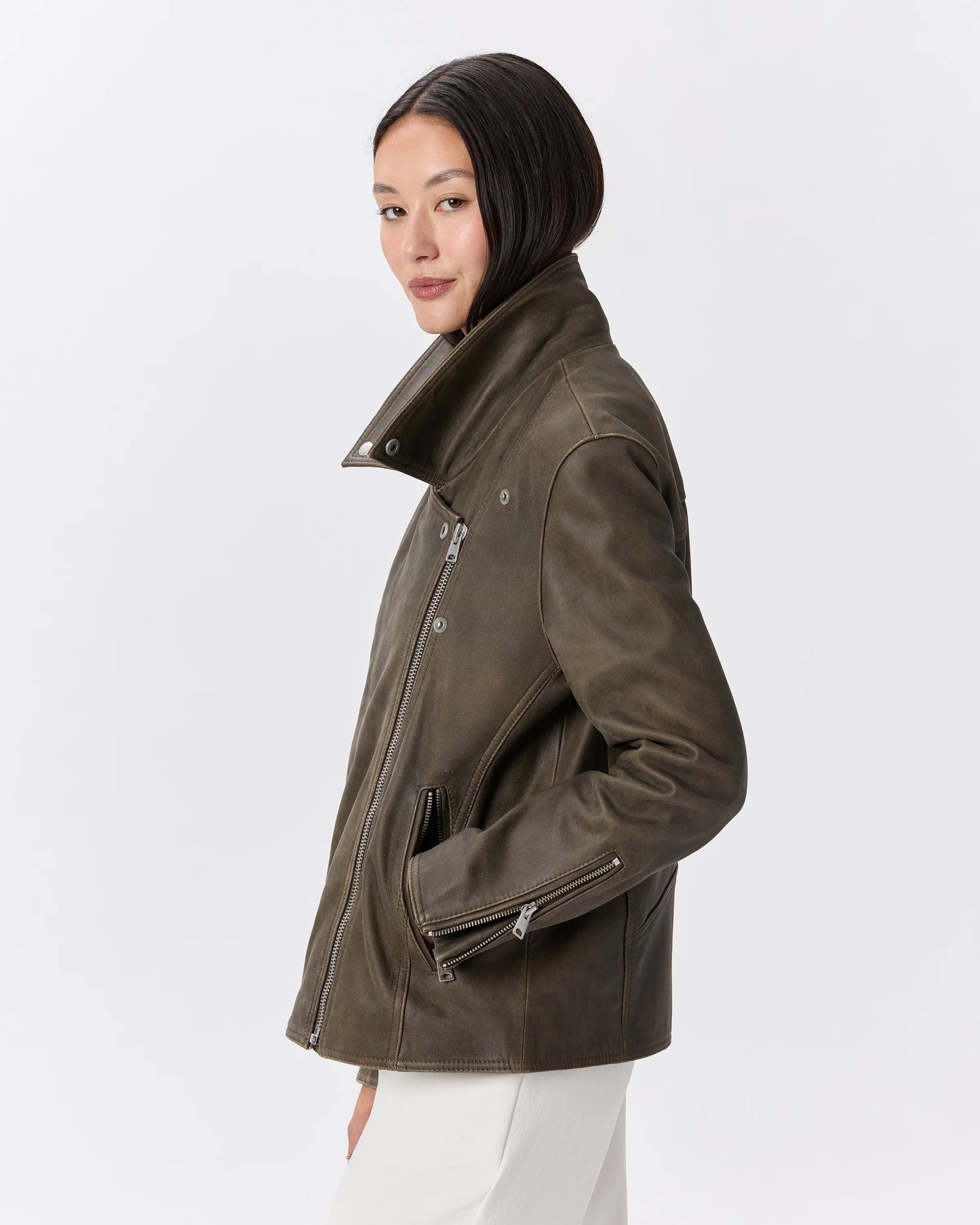 100% Leather Oversized Biker Jacket - XS / True Black