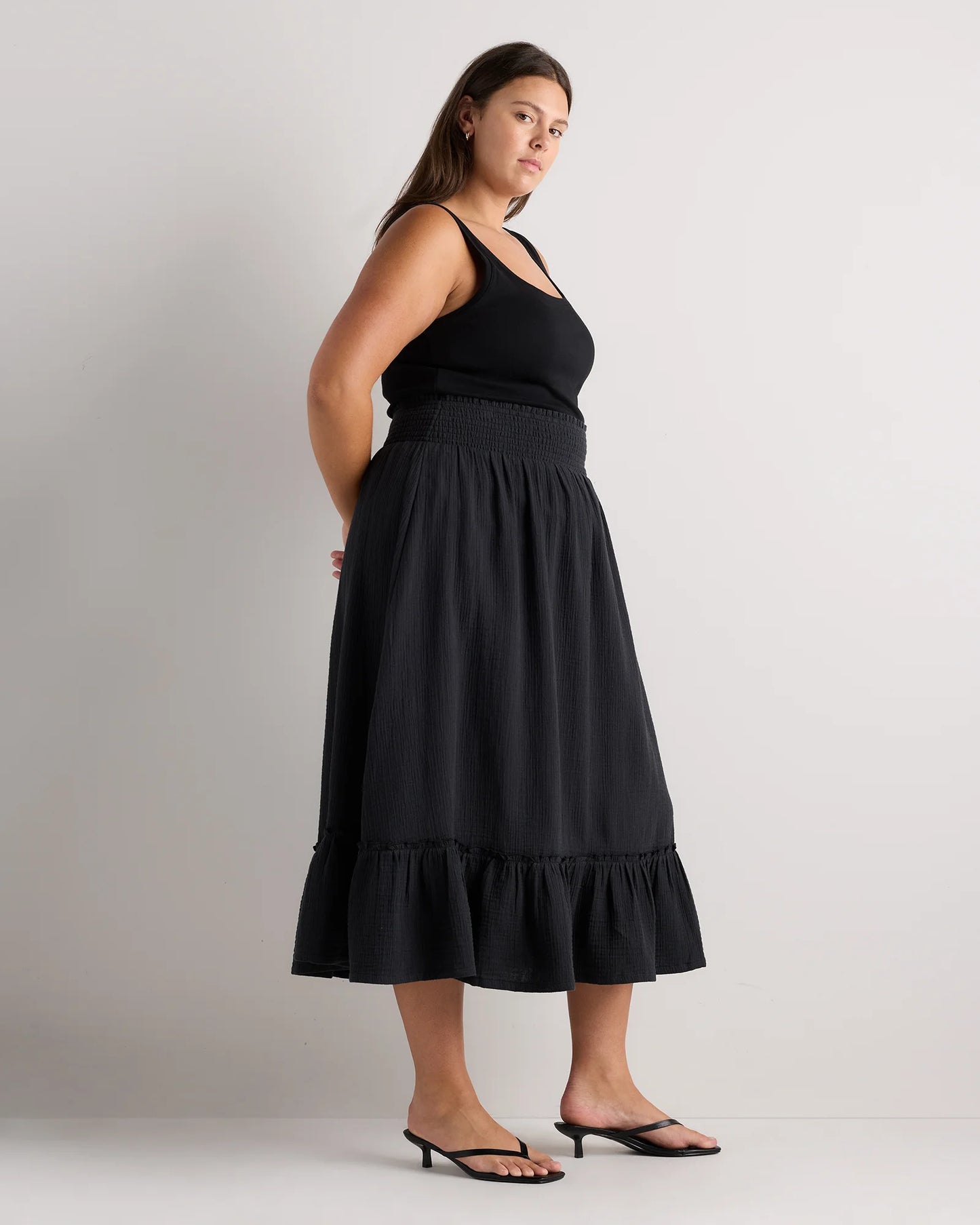 100% Organic Cotton Gauze Smocked Maxi Skirt - 1X / White