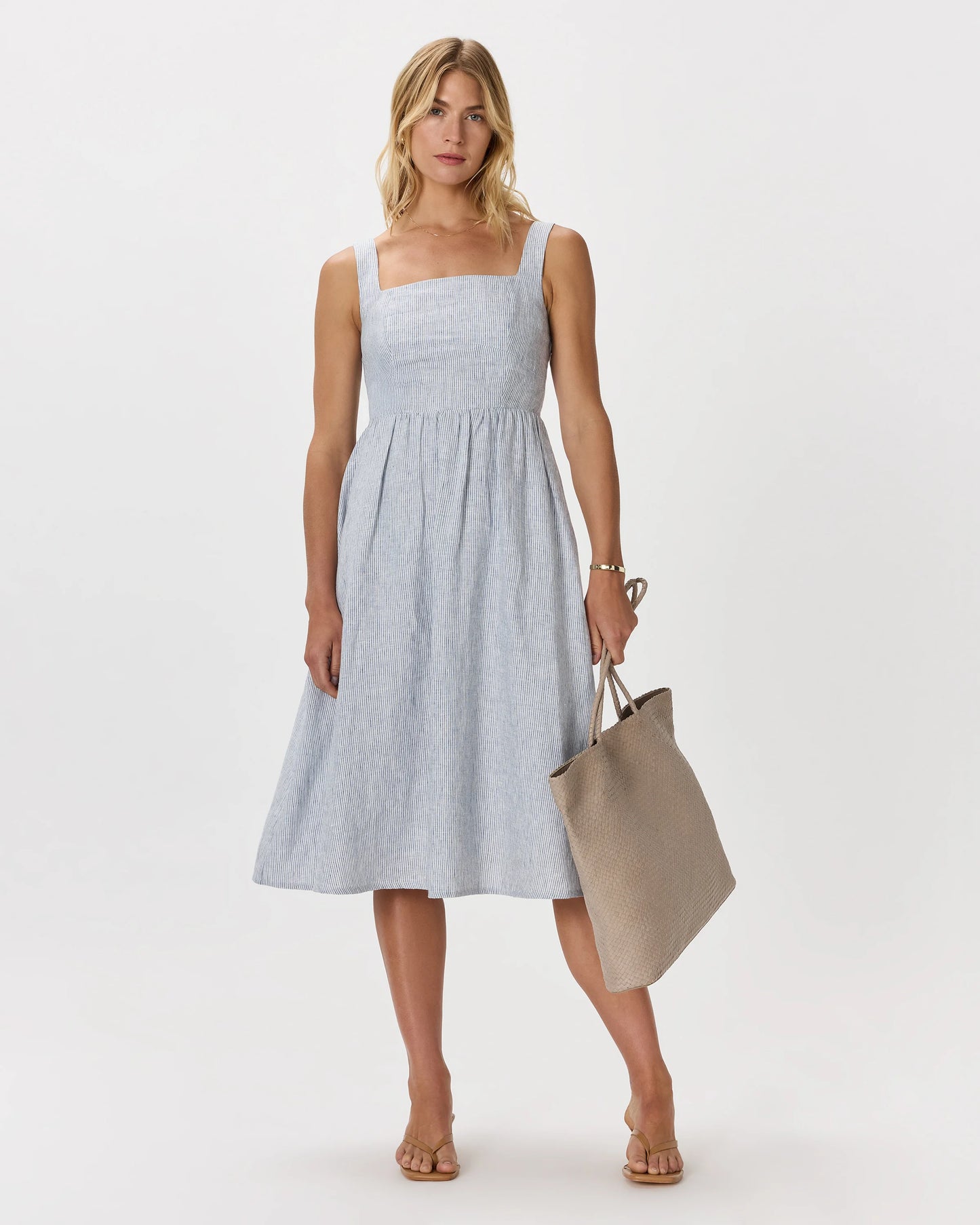 100% European Linen Fit & Flare Midi Dress - XS / Brick Red Heirloom Floral