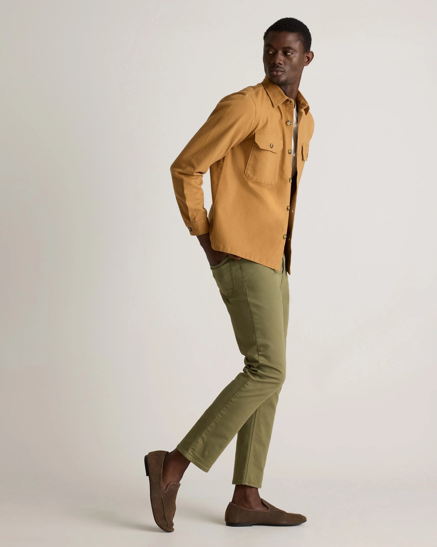 Double-Brushed Stretch Overshirt Jacket - S / Camel