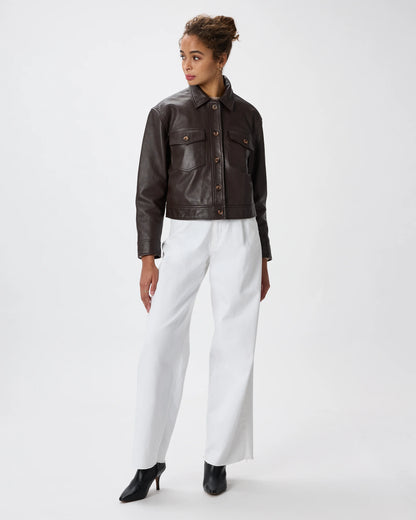 100% Leather Cropped Jacket - XS / Rich Brown