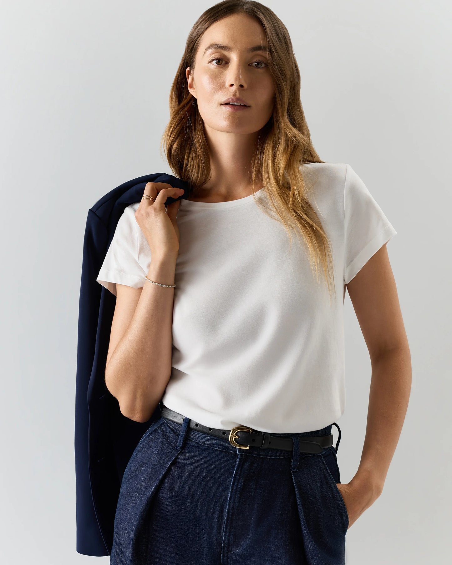 Cotton Modal Crew Neck Swing Tee - XS / White