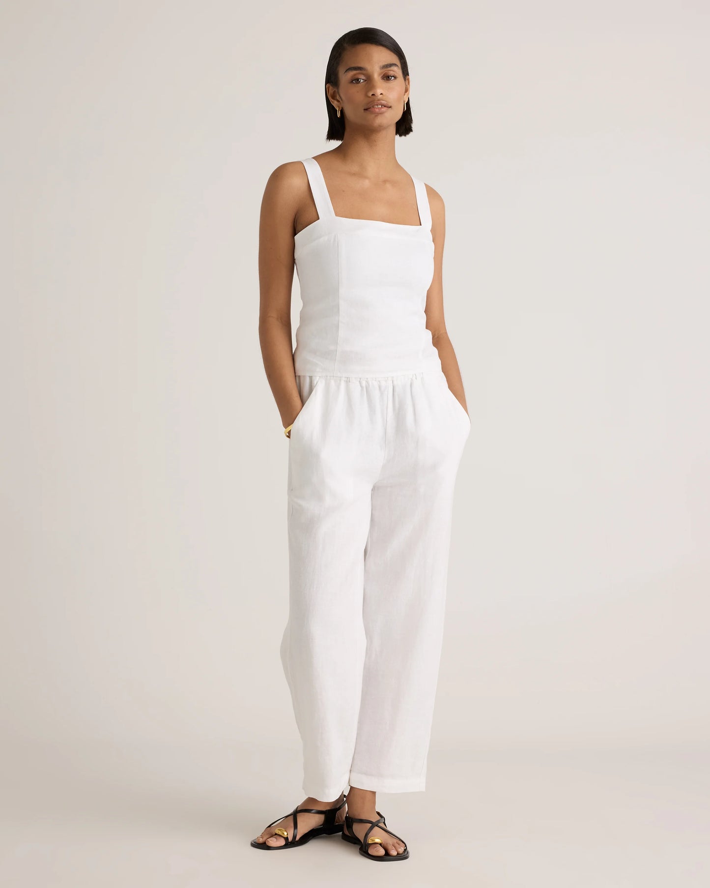 100% European Linen Fitted Tank - XS / Moonstone Blue
